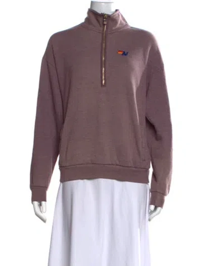 Pre-owned Aviator Nation Mock Neck Long Sleeve Sweatshirt In Purple