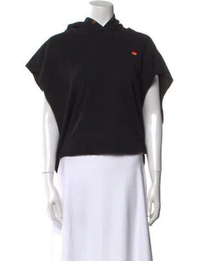 Pre-owned Aviator Nation Mock Neck Short Sleeve Sweatshirt In Black