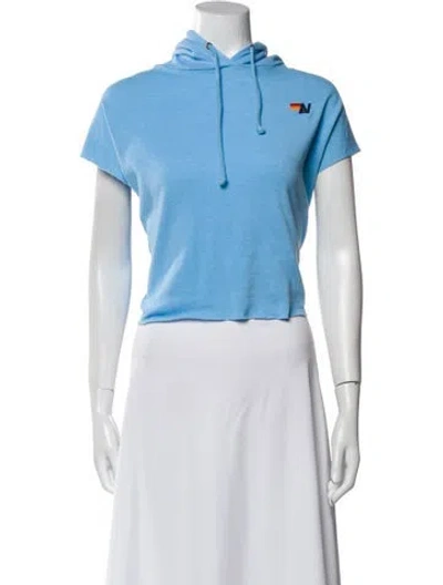 Pre-owned Aviator Nation Mock Neck Short Sleeve Sweatshirt In Blue