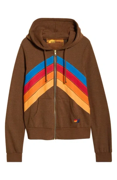 Aviator Nation Mountain Stitch Chevron Zip Hoodie In Brown