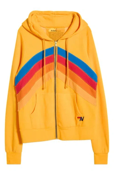 Aviator Nation Mountain Stitch Chevron Zip Hoodie In Gold