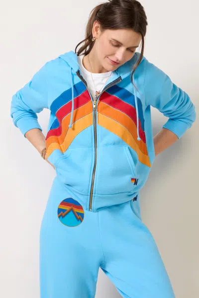 Aviator Nation Mountain Stitch Chevron Zip Hoodie In Blue