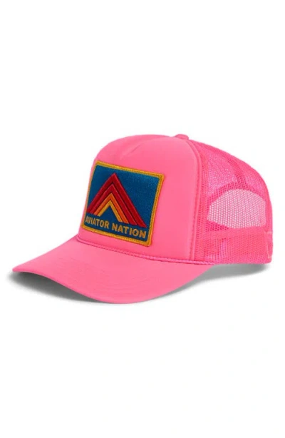Aviator Nation Mountain Stripe Logo Embroidered Snapback Trucker Hat In Pink