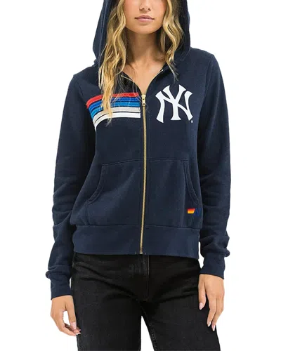Aviator Nation New York Yankees 5 Stripe Zip Front Hoodie In Navy/usa