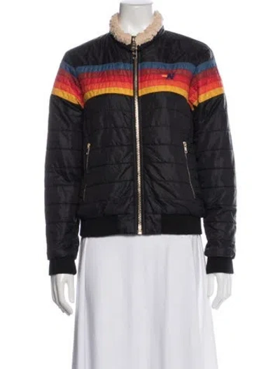 Pre-owned Aviator Nation Nylon Colorblock Pattern Bomber Jacket In Black