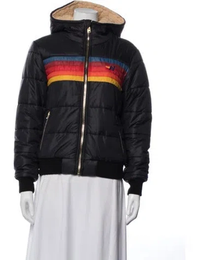 Pre-owned Aviator Nation Nylon Colorblock Pattern Bomber Jacket In Black