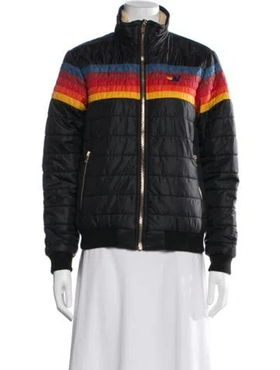 Pre-owned Aviator Nation Nylon Colorblock Pattern Bomber Jacket In Black