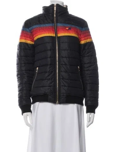 Pre-owned Aviator Nation Nylon Colorblock Pattern Bomber Jacket In Black