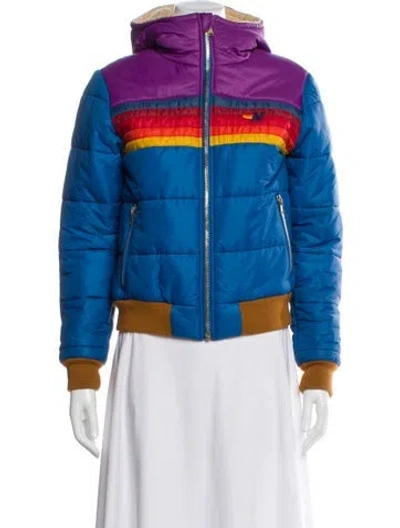 Pre-owned Aviator Nation Nylon Colorblock Pattern Bomber Jacket In Blue