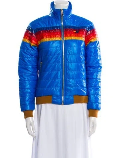 Pre-owned Aviator Nation Nylon Colorblock Pattern Bomber Jacket In Blue