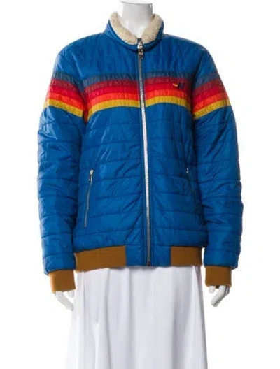 Pre-owned Aviator Nation Nylon Colorblock Pattern Bomber Jacket In Blue