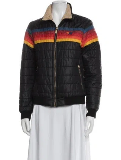 Pre-owned Aviator Nation Nylon Colorblock Pattern Bomber Jacket In Blue