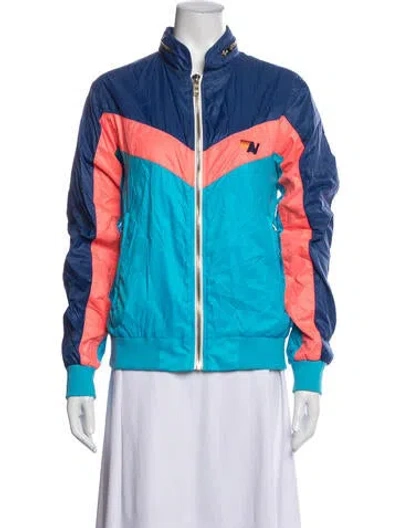 Pre-owned Aviator Nation Nylon Colorblock Pattern Bomber Jacket In Blue