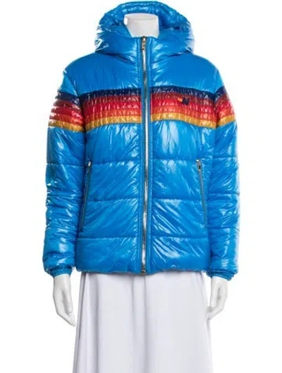 Pre-owned Aviator Nation Nylon Colorblock Pattern Down Coat In Blue