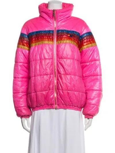 Pre-owned Aviator Nation Nylon Colorblock Pattern Down Jacket In Pink