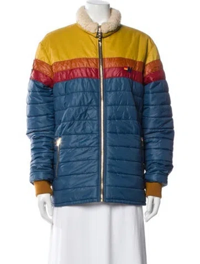 Pre-owned Aviator Nation Nylon Colorblock Pattern Puffer Jacket In Blue