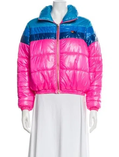 Pre-owned Aviator Nation Nylon Colorblock Pattern Puffer Jacket In Pink