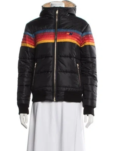 Pre-owned Aviator Nation Nylon Graphic Print Bomber Jacket In Black