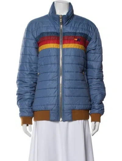 Pre-owned Aviator Nation Nylon Graphic Print Bomber Jacket In Blue