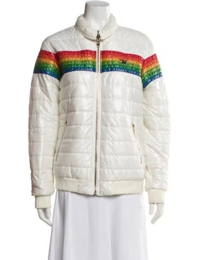 Pre-owned Aviator Nation Nylon Graphic Print Bomber Jacket In White