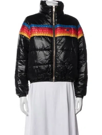 Pre-owned Aviator Nation Nylon Graphic Print Down Jacket In Black