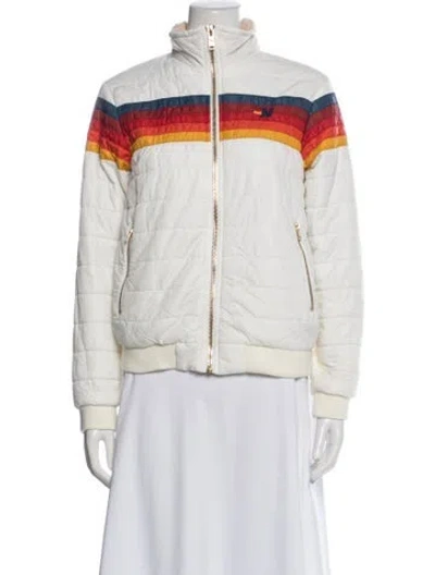 Pre-owned Aviator Nation Nylon Striped Biker Jacket In Neutral