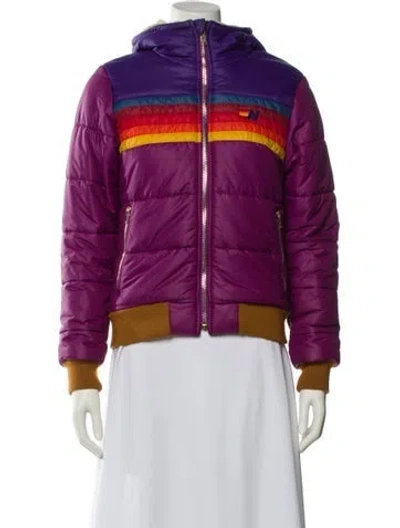 Pre-owned Aviator Nation Nylon Striped Bomber Jacket In Purple