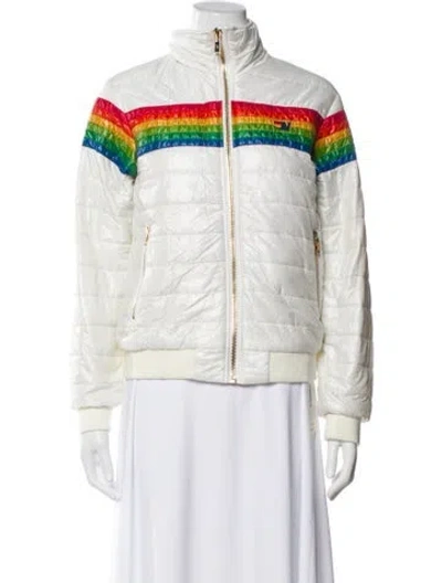 Pre-owned Aviator Nation Nylon Striped Bomber Jacket In White