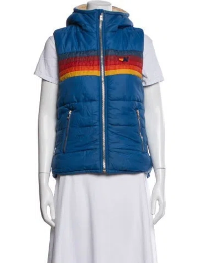 Pre-owned Aviator Nation Nylon Striped Down Coat In Blue