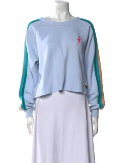 Pre-owned Aviator Nation Patterned Bateau Neckline Crop Top In Blue