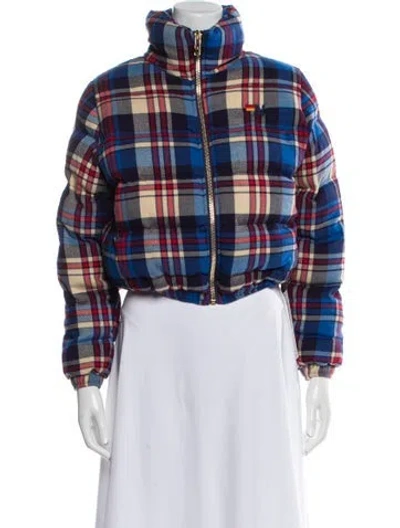 Pre-owned Aviator Nation Plaid Print Bomber Jacket In Blue