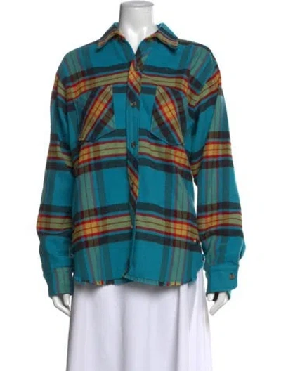 Pre-owned Aviator Nation Plaid Print Long Sleeve Button-up Top In Blue