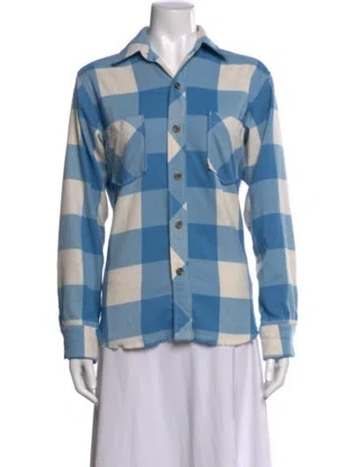 Pre-owned Aviator Nation Plaid Print Long Sleeve Button-up Top In Blue