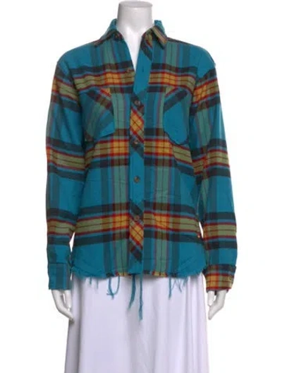 Pre-owned Aviator Nation Plaid Print Long Sleeve Button-up Top In Blue