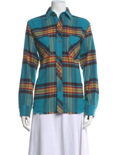 Pre-owned Aviator Nation Plaid Print Long Sleeve Top In Blue