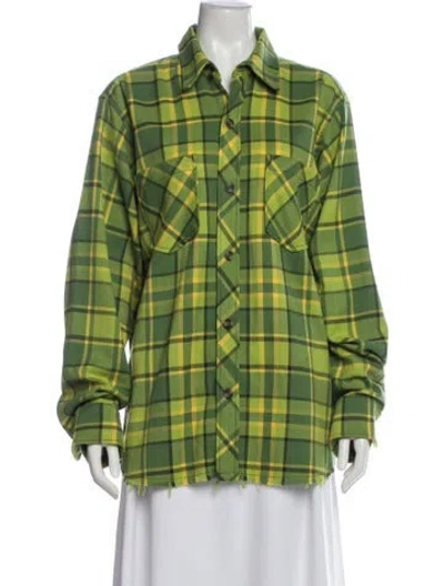 Pre-owned Aviator Nation Plaid Print Long Sleeve Top In Green