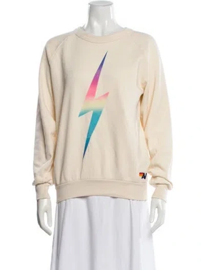 Pre-owned Aviator Nation Printed Crew Neck Sweater In Yellow