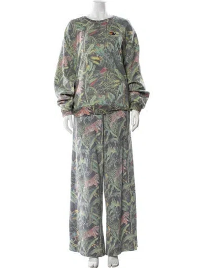 Pre-owned Aviator Nation Printed Embroidered Accent Lounge Set In Green
