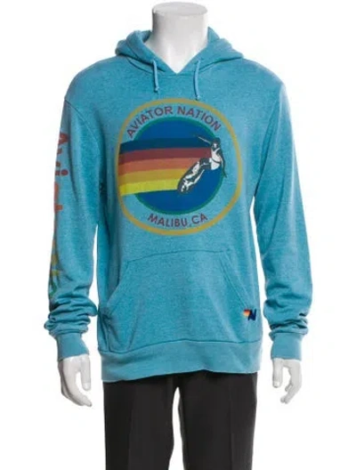 Pre-owned Aviator Nation Printed Embroidered Accent Pajama Top In Blue