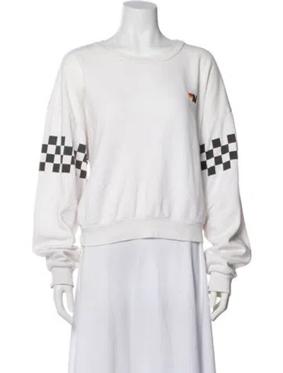 Pre-owned Aviator Nation Printed Embroidered Accent Pajamas In White