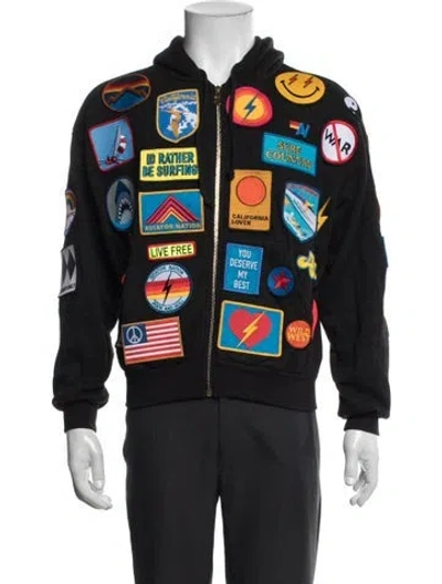 Pre-owned Aviator Nation Printed V-neck Hoodie W/ Tags In Black