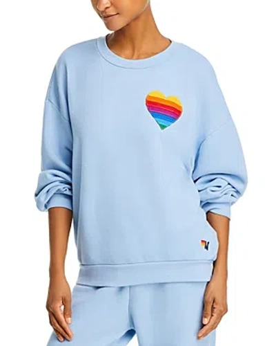 Aviator Nation Rainbow Heart Stitch Crewneck Sweatshirt In Blue