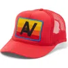 Aviator Nation Rainbow Logo Trucker Hat In Red