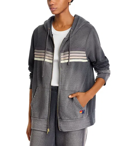 Aviator Nation Rainbow Stripe Hoodie In Faded Smoke