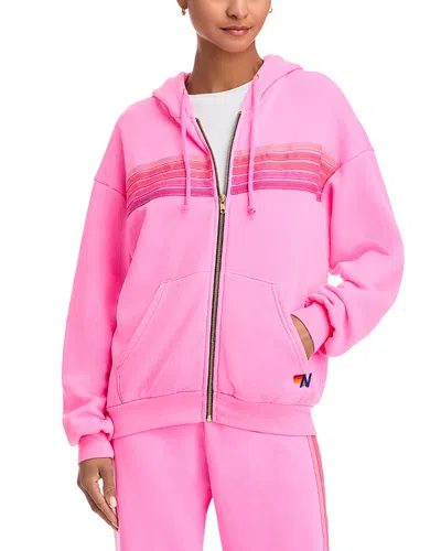 Aviator Nation Rainbow Stripe Hoodie In Neon Pink In Neon Pink/neon Pink