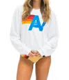 Aviator Nation Logo Relaxed Crew Sweatshirt White In White