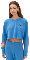 Aviator Nation Rugby Stitch Cropped Crew Sweatshirt Cobalt/neon