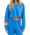 Aviator Nation Rugby Stitch Cropped Crew Sweatshirt In Cobalt/neon In Blue
