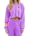 Aviator Nation Rugby Stitch Cropped Crew Sweatshirt In Neon Purple/ Neon In Multi