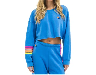 Aviator Nation Rugby Stitch Cropped Crewneck Sweatshirt In Cobalt In Blue